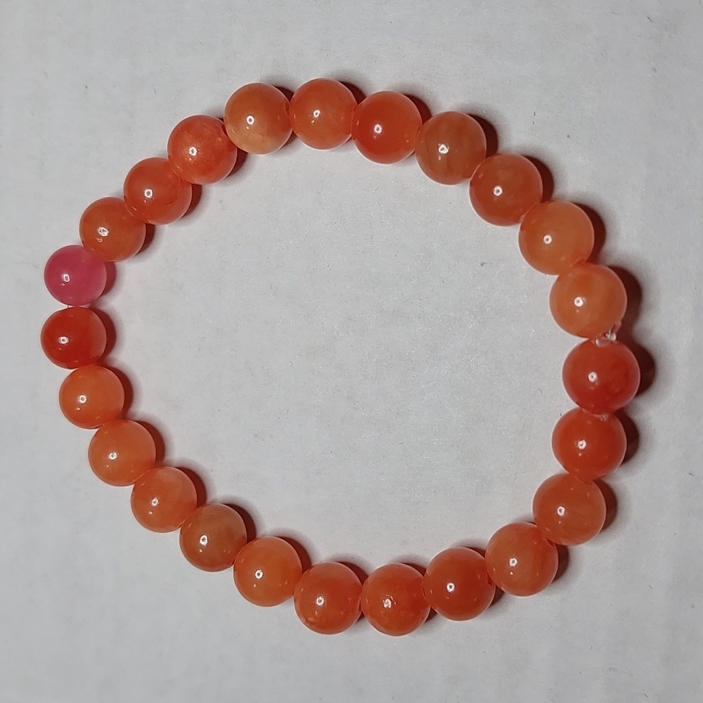 Orange Jade stone 8mm round bead bracelet #5